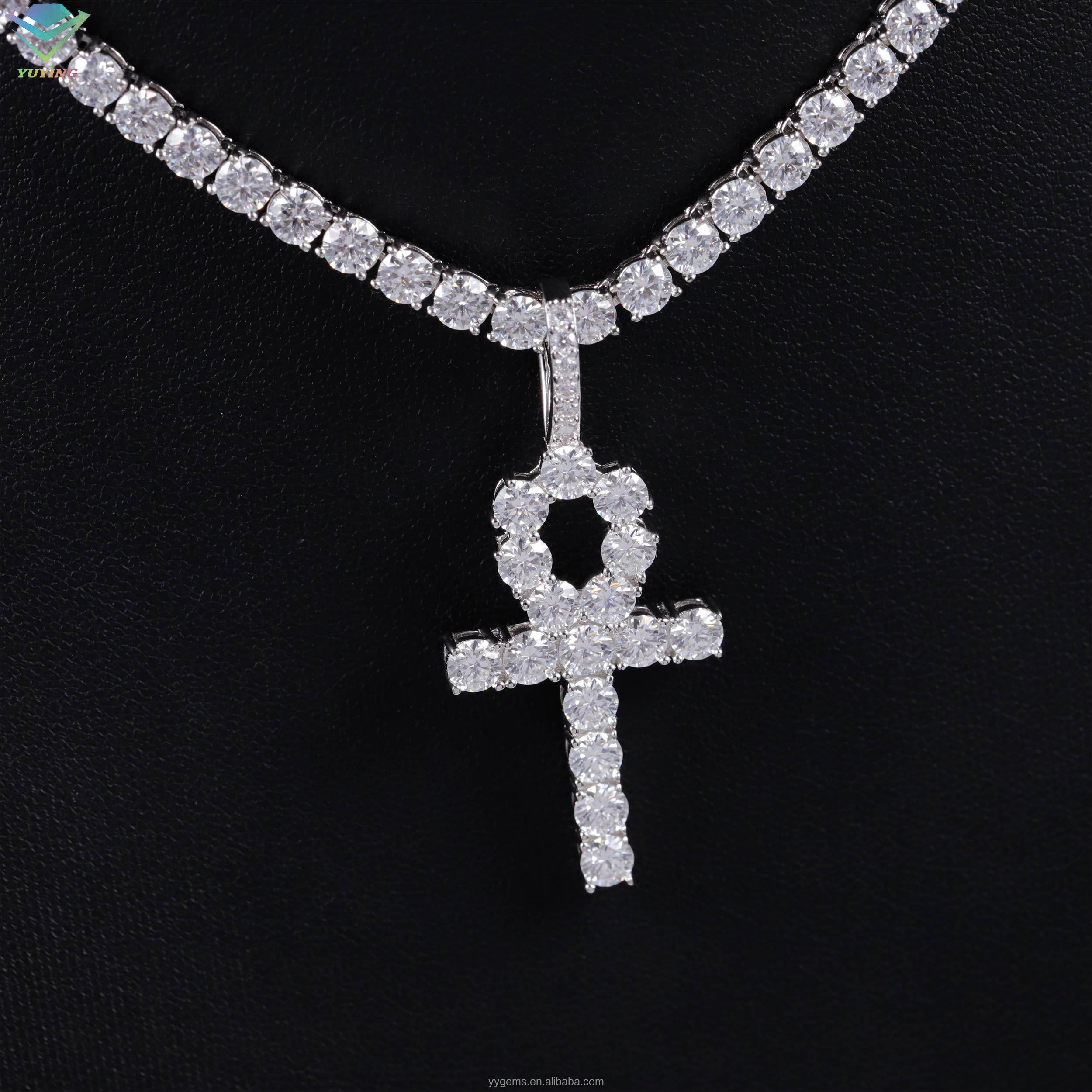 Hot Sale Pass Diamond Tester 18K Gold Plated S925 Silver Rope Chain 4MM Moissanite Hip Hop Egypt Ankh Cross Key Pendant Necklace