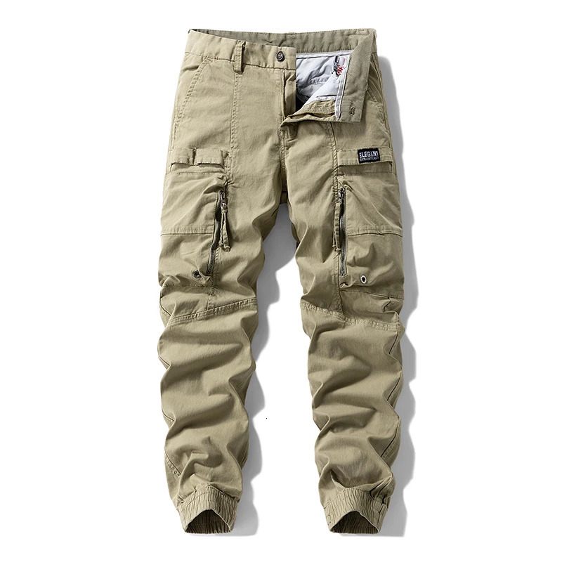 Mens Cargo Jogger Pants Washed Cotton Multi Zipper Pockets Elastic Waist Casual Work Trousers Outdoor Streetwear Daily fo 260922