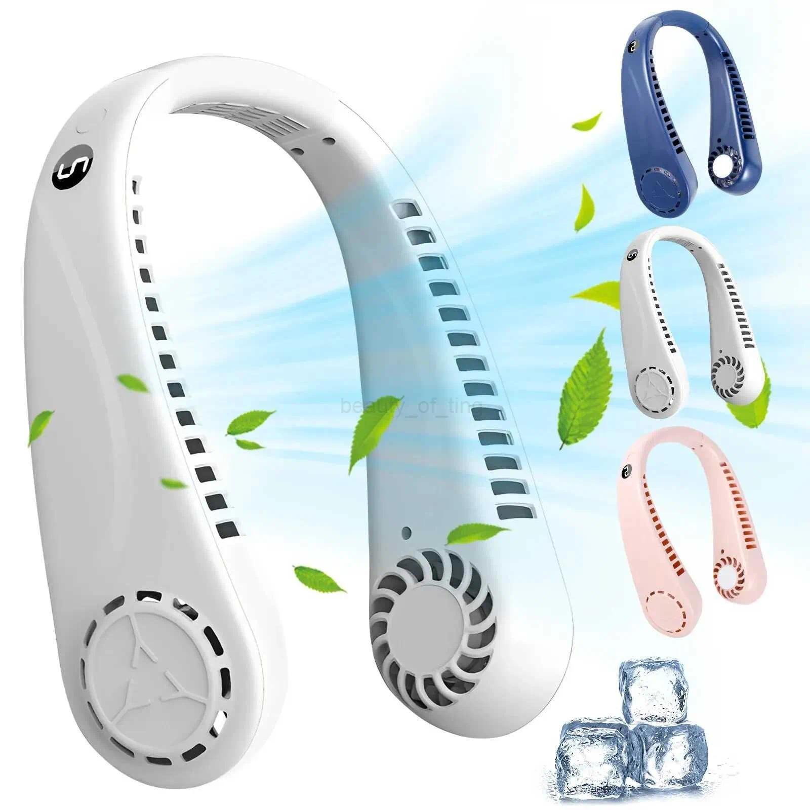 Portable Neck Fans Mini LED Digital Display Bladeless Fan 1200mAh USB Rechargeable Hands Free Cooling Fan with 5 Wind SpeedCL240712