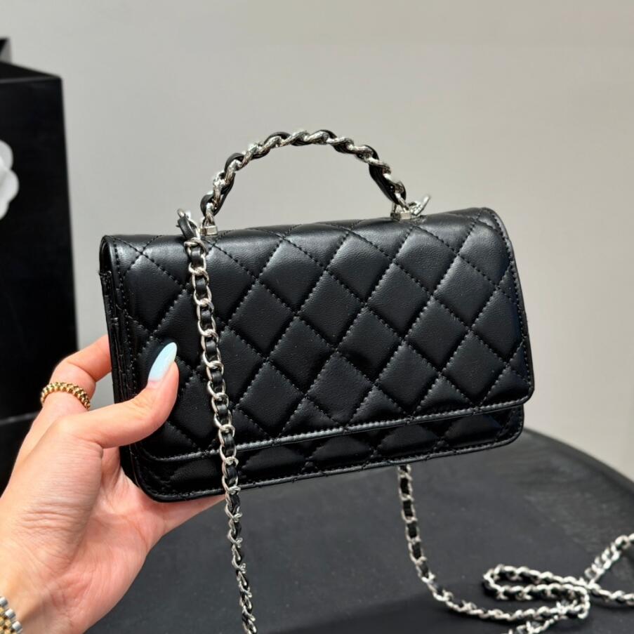 designer luxury women cc diamond quilted flap purse woven braided woc top handle leather interwoven metal chain crossbody wallet bag