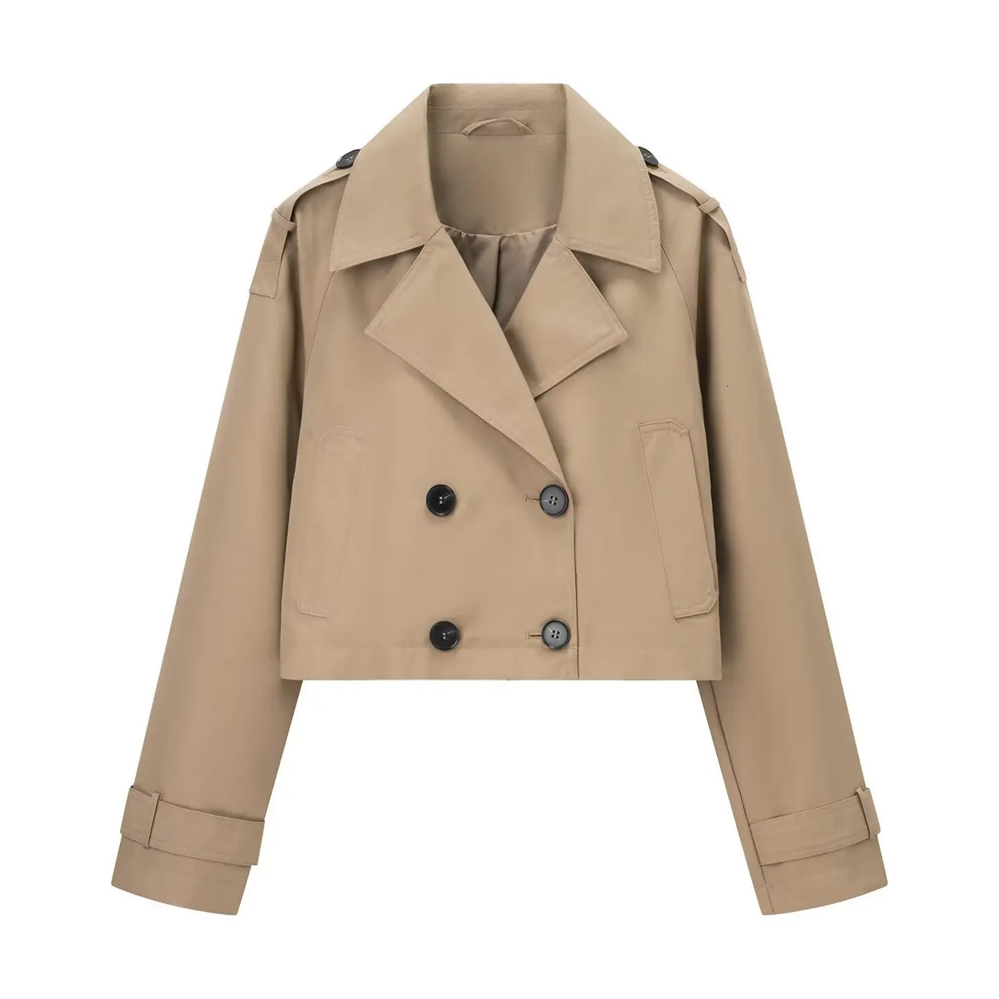 Fashion Coat For Women Autumn Style Lapel Long Sleeved Double Breasted Short Windbreaker Elegant Office Lady Jacket 260922