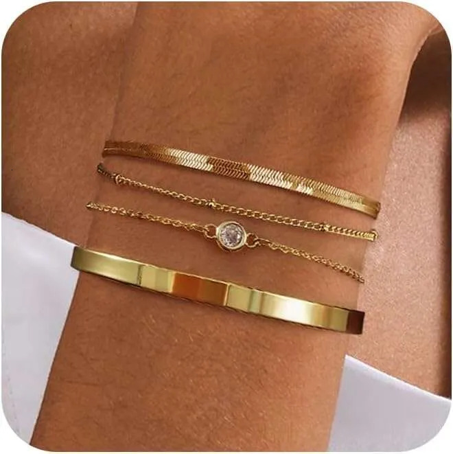 2026 New Ty 14K Plated Stack Set Trendy Stackable Non Tarnish Paperclip Chain Bracelets Gold Jewelry Sets Gifts cologne For perfume Women Designer