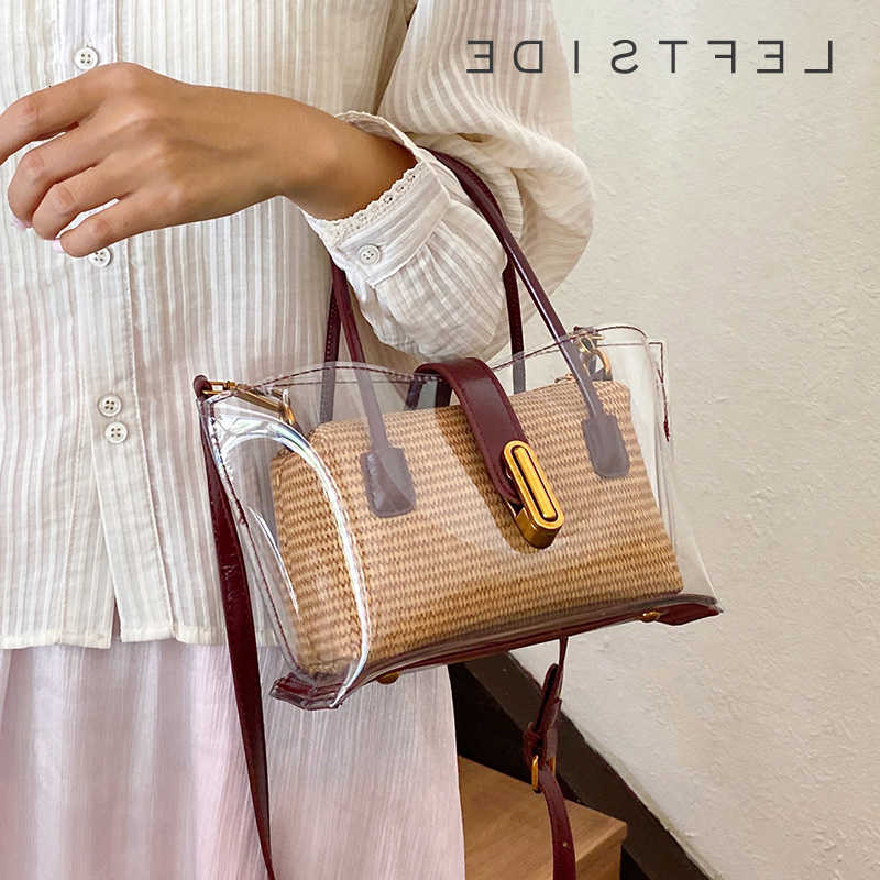 PVC Cross Body LEFTSIDE Small Transparent Shoulder Bags for Women 2025 Summer Straw Handbags and Purses Female Travel Shoulder Tote Bag D260923