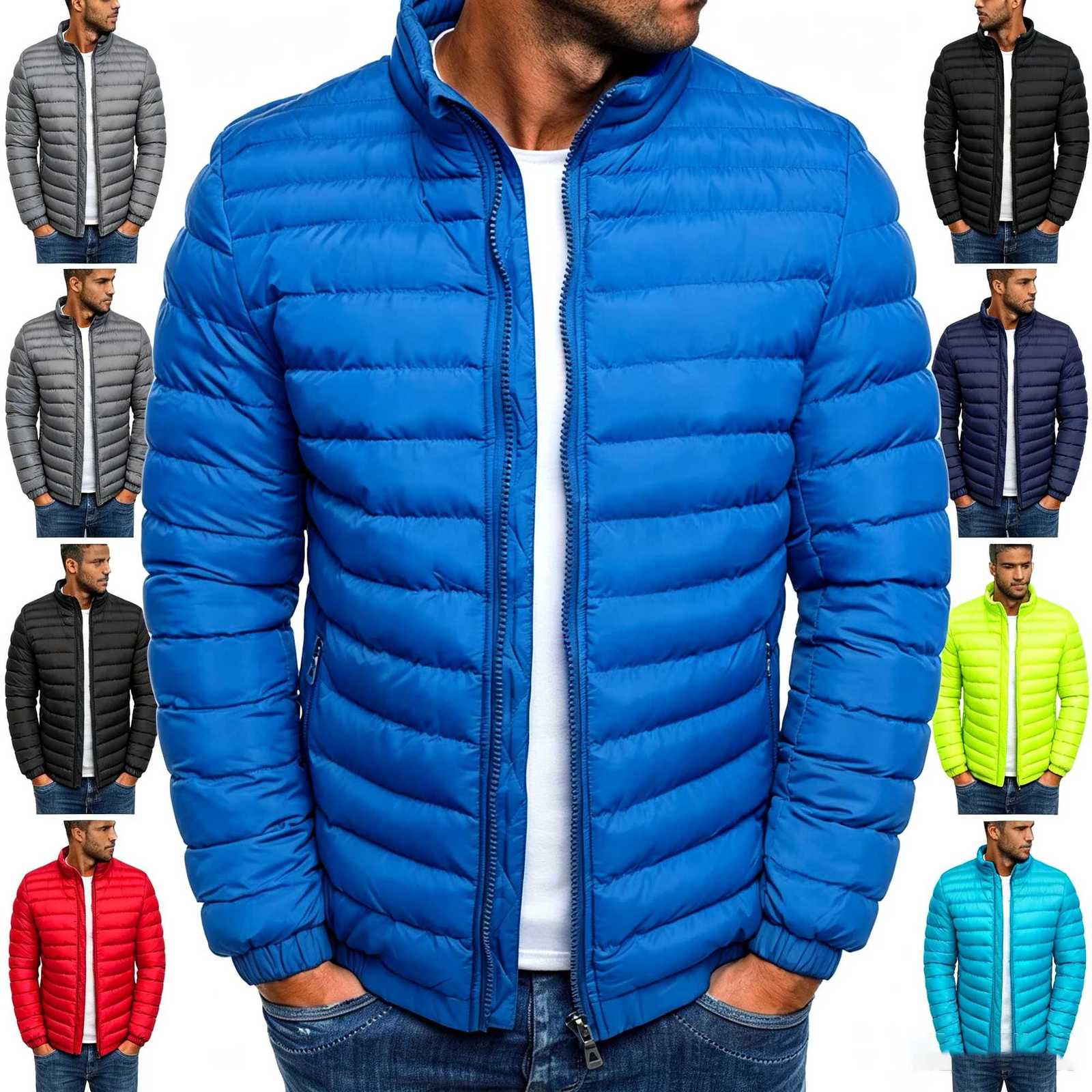 Down Parkas Men's Winter Men's Cotton Jacket Stand Collar Solid Color Lightweight Warm Casual Coat Winter Jackets for Men Outdoor Daily We