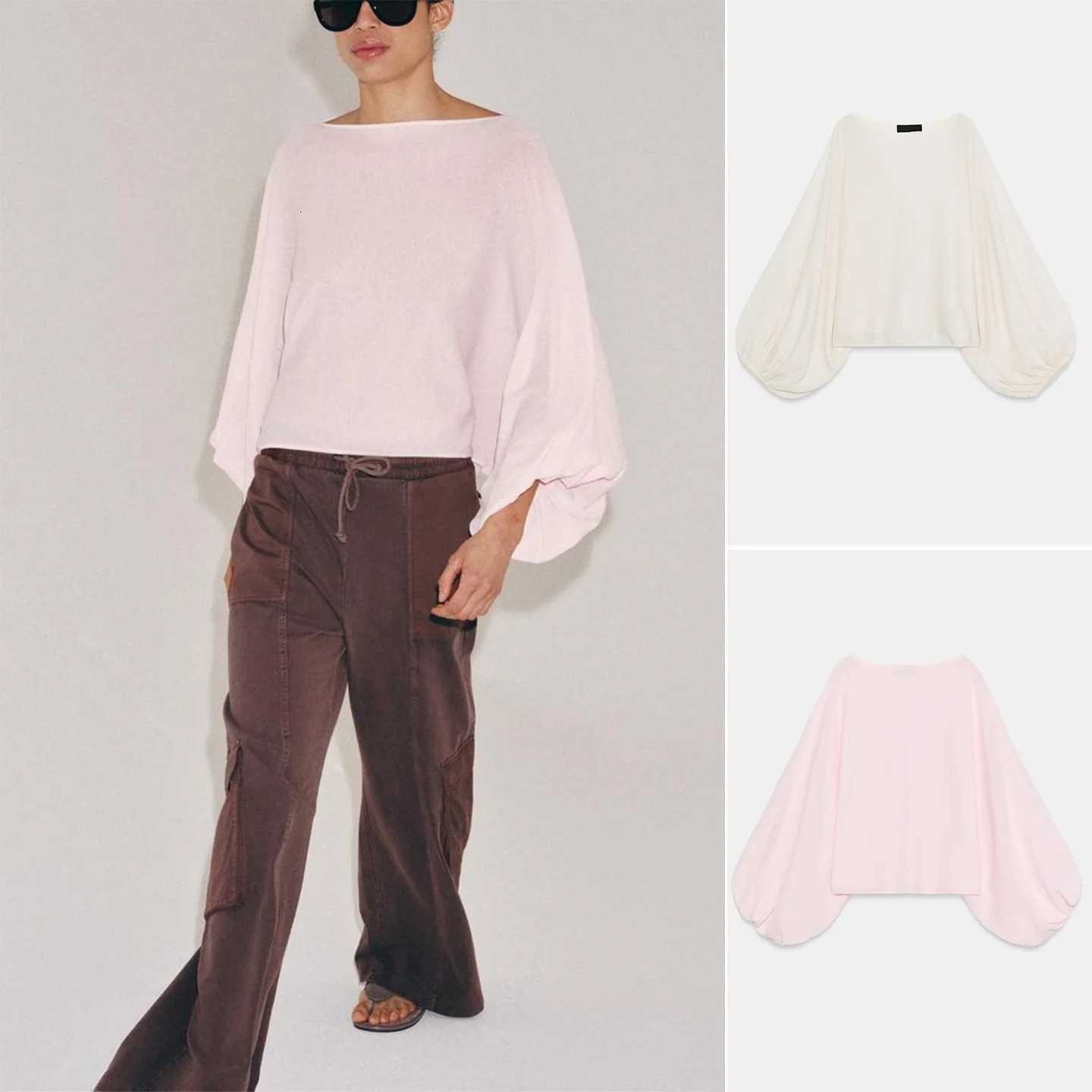 Women's Sweaters Spring Summer New Women's Loose Knitted Casual Long Sleeve One-Shoulder Bloom Short Top Breathable Polyester Fiber H26092