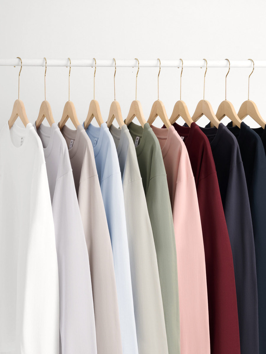 Luxurious Designer Casual Men's Clothing - Solid-colored Long-sleeved Base Shirt For Men, American-style Trendy Brand, Pure Cotton, Loose Fit,