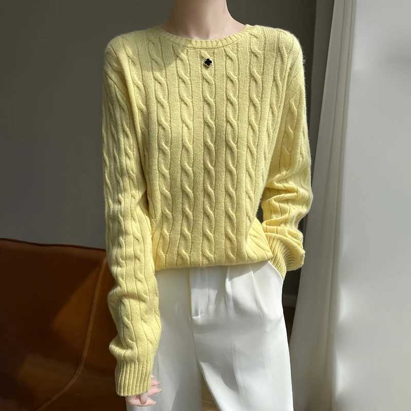Women's Sweaters Autumn and Winter round Neck Loose Thick Women's Twist Knitted Sweater Long Sleeve Pullover Bottoming Shirt Lazy Top H260
