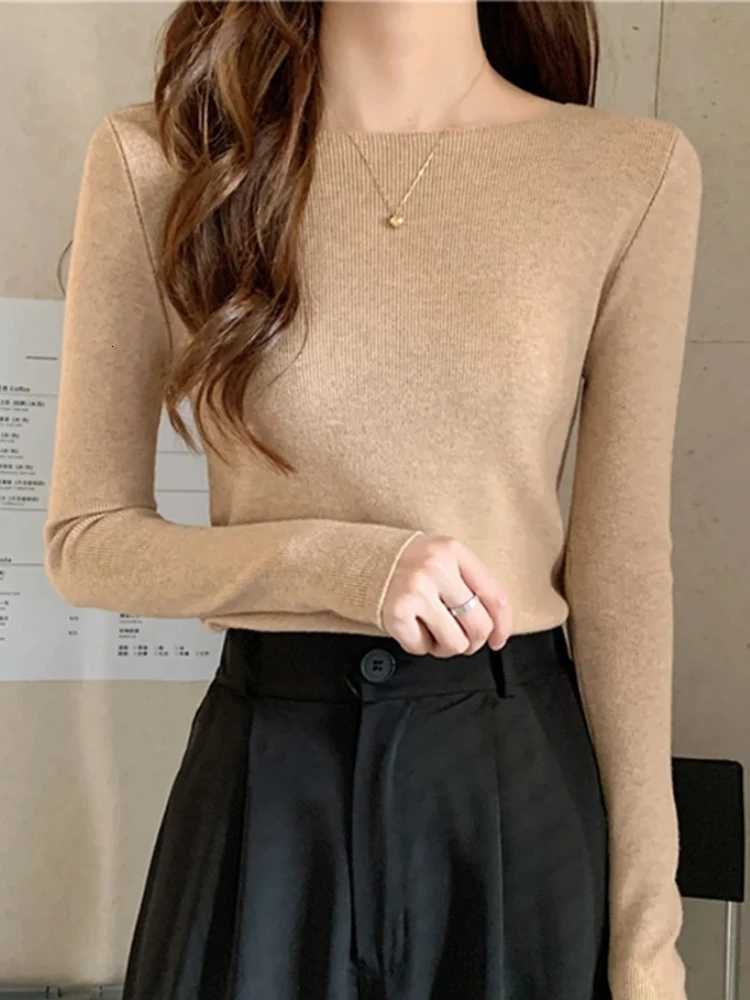 Women's Sweaters 2026 Slash Neck Slim Knitted Pullovers Autumn Winter Women Sweaters Chic Basic Solid Jumper Female Sweater Casual Tops H260923