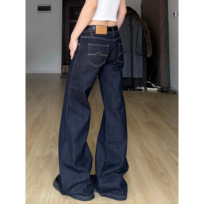 Blue Jeans da donna Hip-hop Moda Vintage Streetwear Y2K Gamba larga Jeans dritti a vita alta Pantaloni classici in denim largo 260922