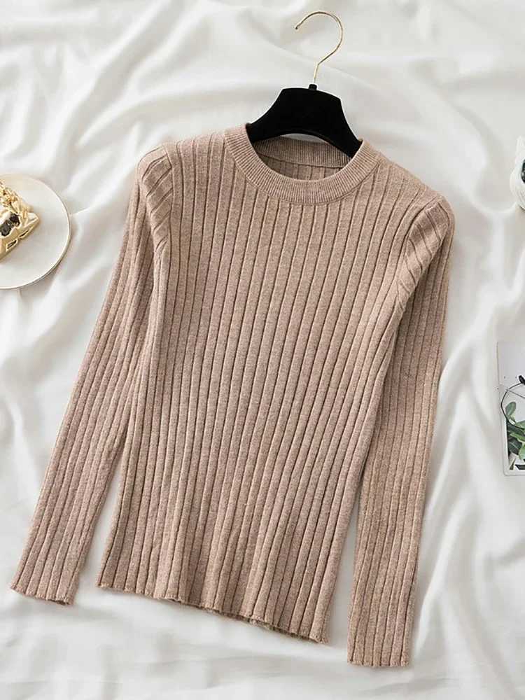 Women's Sweaters New Autumn Winter Tops Pullovers Women Sweaters Knit Soft Jumper Tops O-Neck Ribbed Long Sleeve Korean Slim-fit Female Sweater