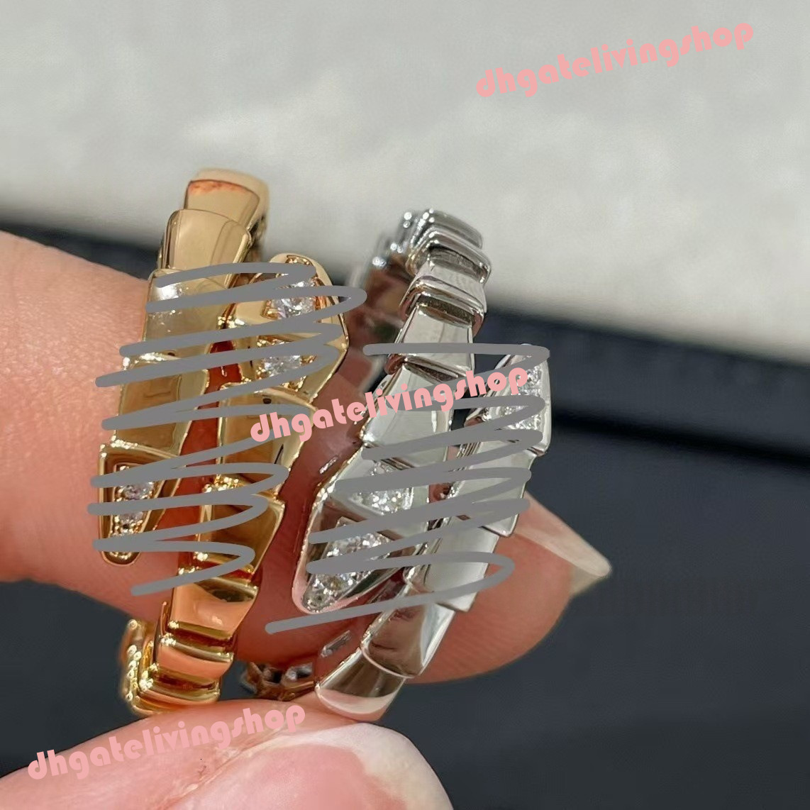 Designer Men Women Jewelry bvlgarilys Ring Snake Ring Diamond Accents Plated With Rose Gold Lightweight Luxurious Alone Or Layered Featuring Delicat