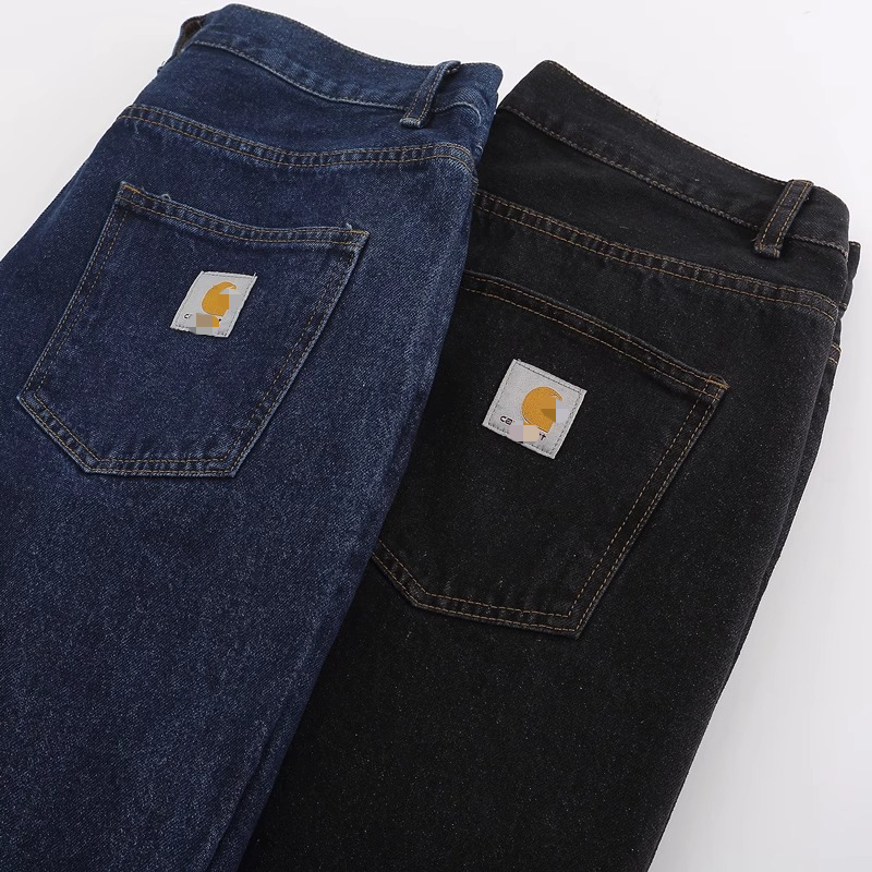 Heavyweight vintage distressed jeans, trendy loose-fit straight-leg pants for men and women