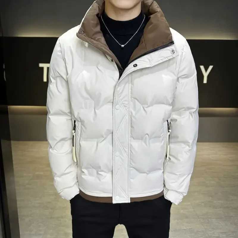 Men's Parkas Men's Winter Down Down Jacket 2025 Slim Fit Stand Collar Color Blocked Short Coat with White Duck Down for Warmth C260922