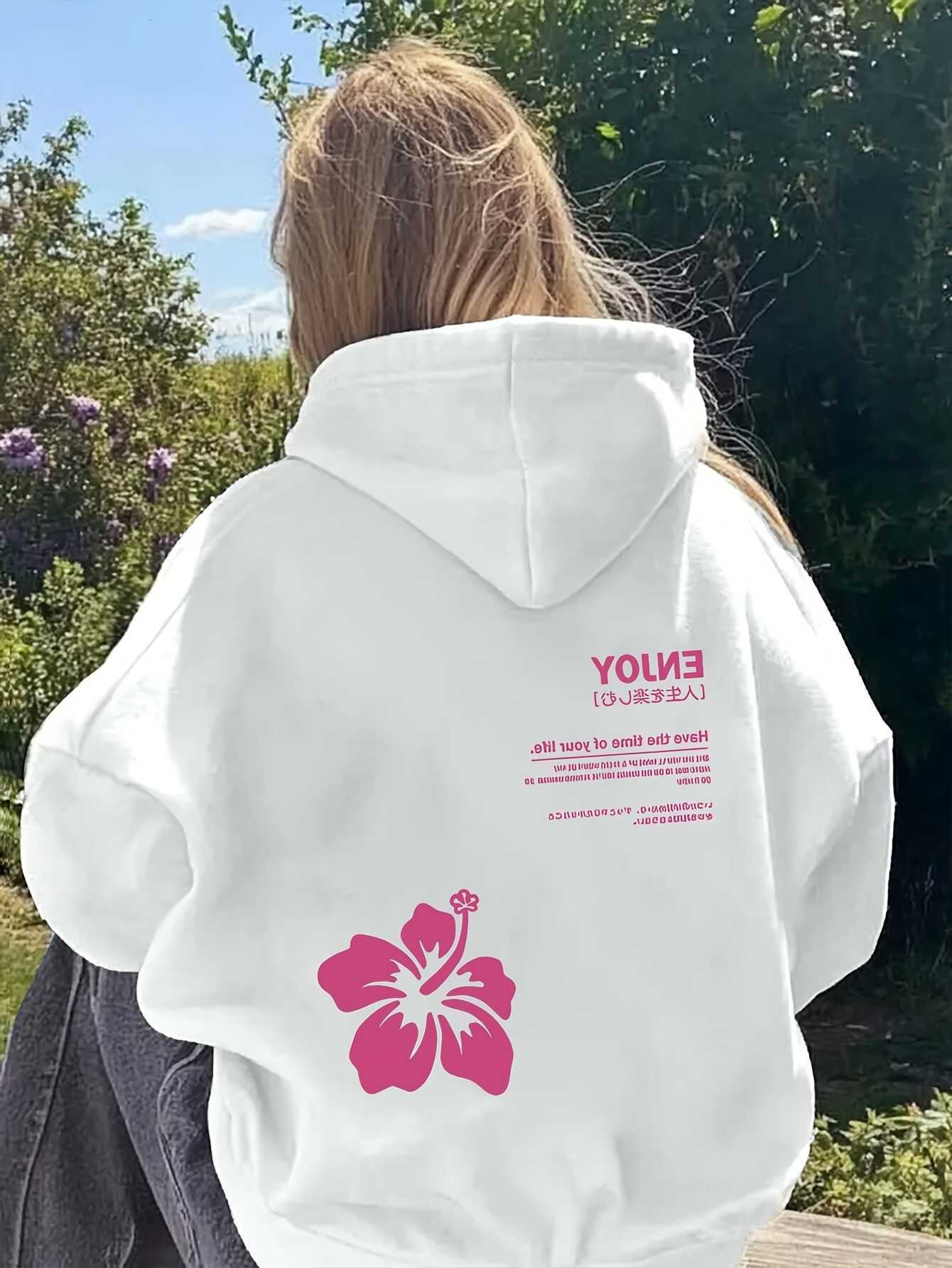 Spring Women's Ladies' Hoodies Sweatshirts and Autumn Winter Hoodie Top Healing Atmosphere Fusang Flower Slogan Print Daily Street Turnove
