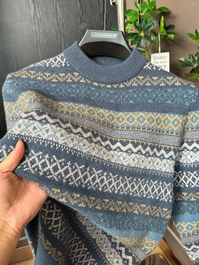 High Quality Exquisite Jacquard Sweater Men Round Neck Autumn Winter Designer's Fashion Korean Casual Warm Knitted Pullover
