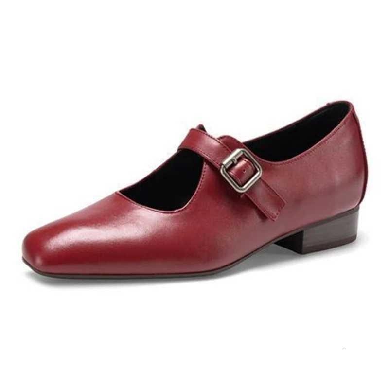 Abito con punta Scarpe squadrate AIYUQI Tacco basso Mary Jane Scarpe Wen Décolleté in pelle di mucca rossa Fi Lolita Dancing Party Abito casual Calz
