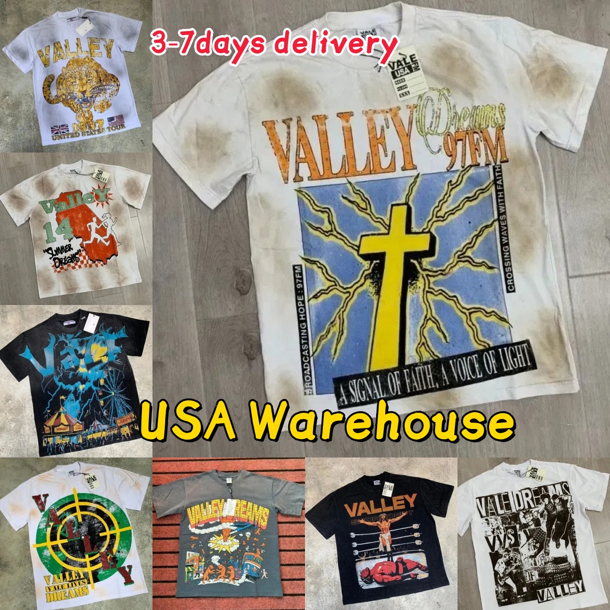 Designer shirt Vallley T-shirt dreaams shirt Men Women Trendy patterns Vintage Washed Printed Short-Sleeve Tees Hip-Hop Style Tee for Men