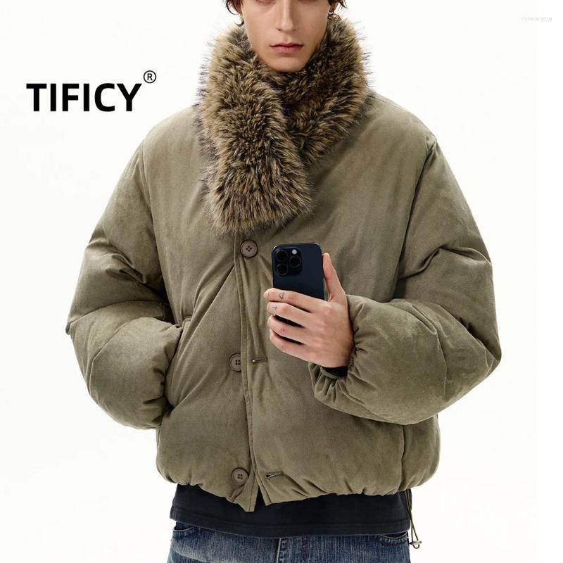 High Street Winter Warm Thick Jackets American Men's Retro Detachable Fur Collar Suede Padded Jacket Women
