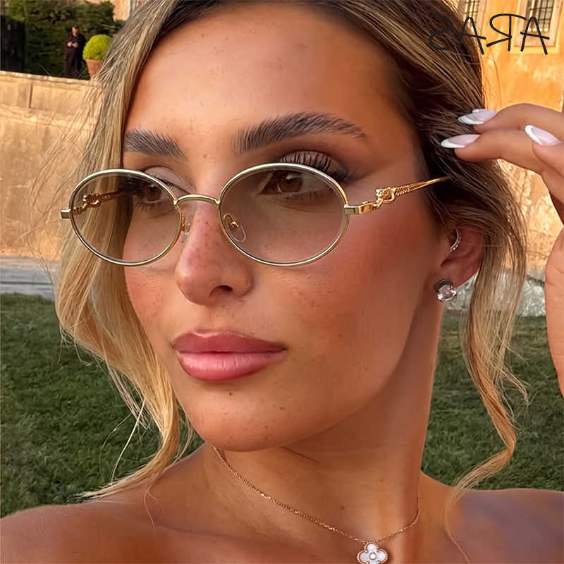 Punk Sunglasses Y2K Small Oval Sunglasses Women 2026 Luxury Brand Designer Metal Frame Leopard Head Sun Glasses Vintage Eyewear Lady ShadesT260923
