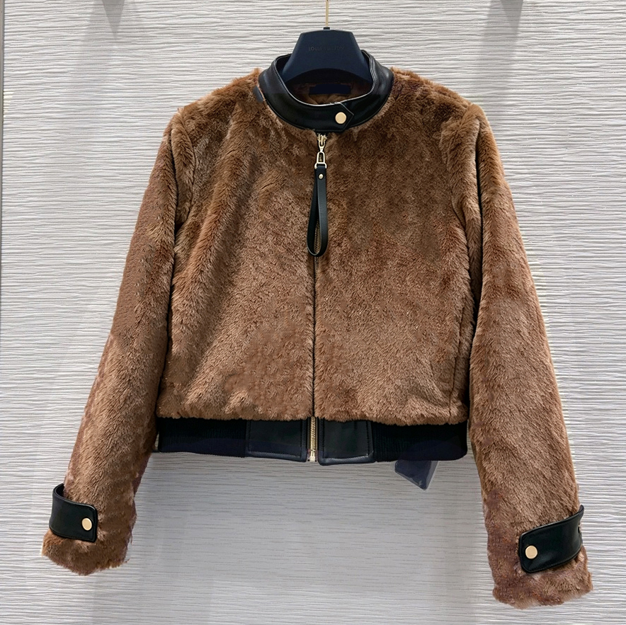 Women Stand Collar Fluffy Short Jacket Autumn 8 Winter Thickened Biker Style Vintage Printed 0 Letter Design High Street Retro 0 Loose Couple Coat