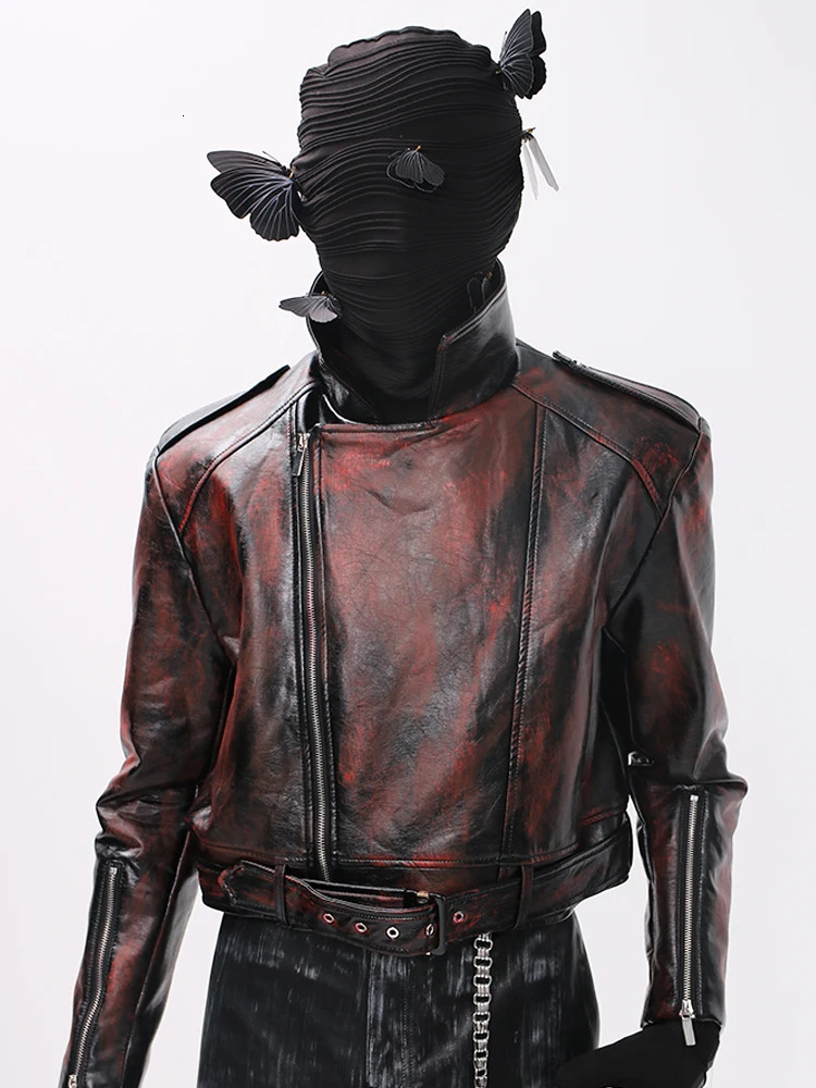 Red Punk Style Motorcycle Jacket Men's Fashionable Versatile Outerwear Biker Coat Metal Decorations Loose Fit Youthful Trend 260923
