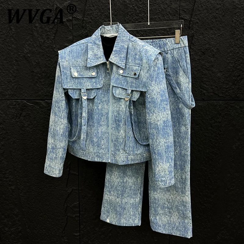 WVGA Spring Man Niche n High Sense Shawl Denim Jacket Ins Casual Chic Blazer Suit Pants Two-Piece Trend W7428 260914