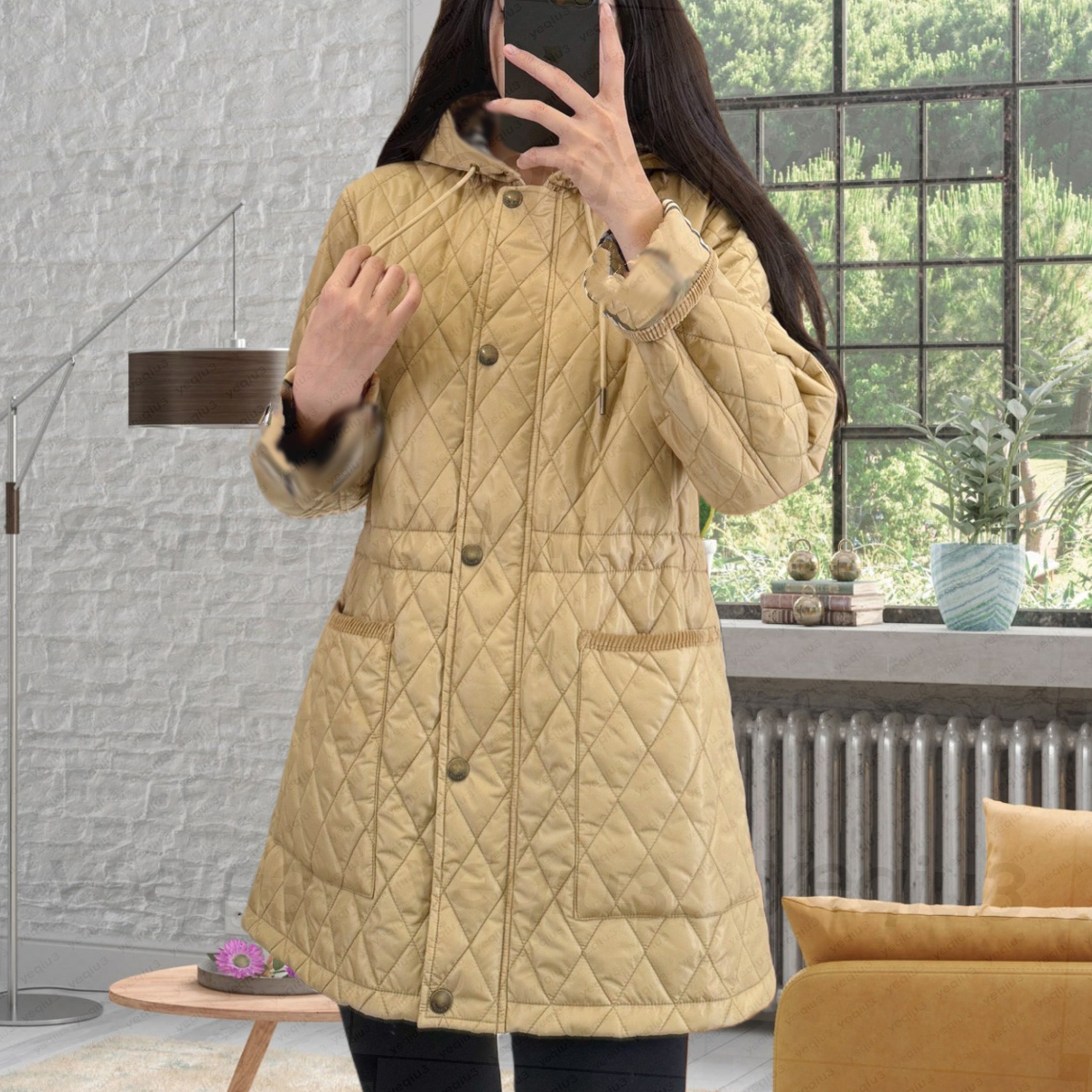 Women trench Coat luxury trench Coat checkered Warm Padded Jacket Heritage Style Winter Outerwear With Pockets