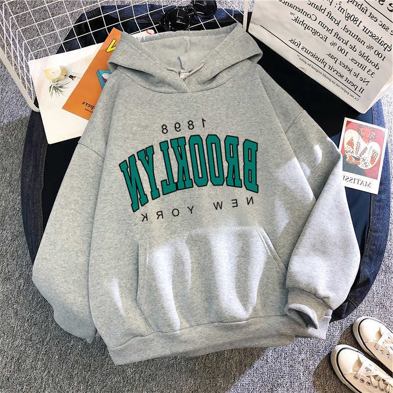 and Women's Hoodies Sweatshirts Spring Autumn Winter New Loose Women's Hoodie Hot Selling Brooklyn Printed Couple Hoodie Sweatshirt Coat D