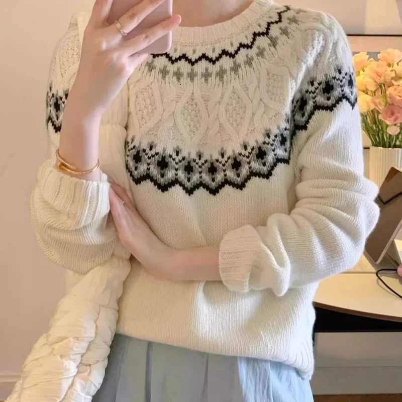 Women's Sweaters Women Fair Isle Style 2026 New Fall Winter Sweater Fashion Lazy Crew Neck Thickened Pullover Knit Top D260923