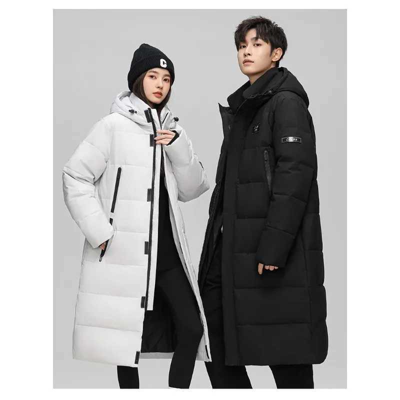 White Men's Solid Down Parkas Duck Down Jacket Fashionable Couple's Winter Long Cotton-padded Jacket Thick Hooded Cotton-padded Jacket Tre