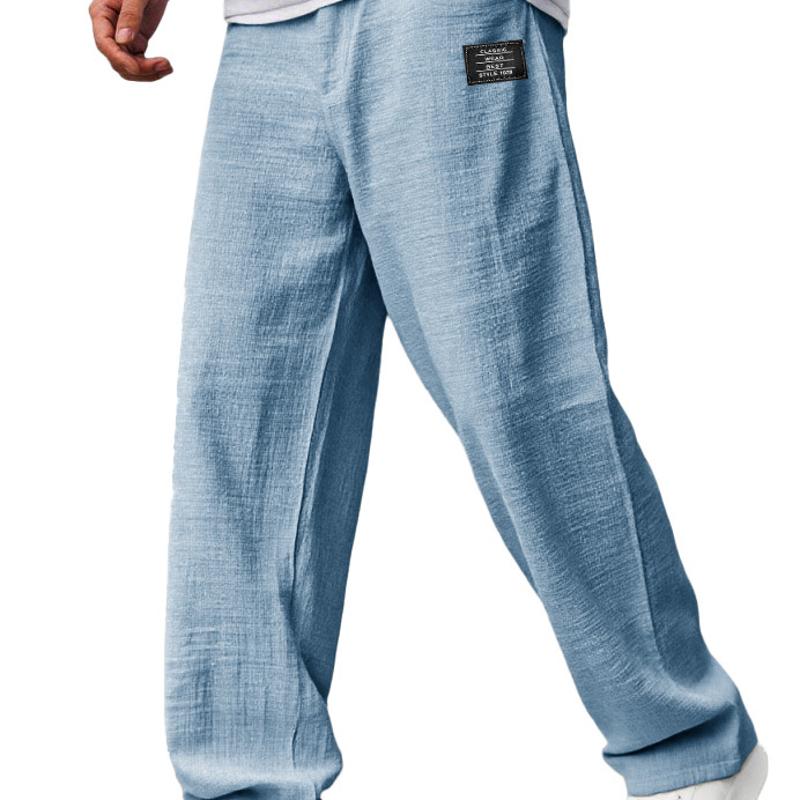 Designer Style New Arrival High Quality Men's Solid Color Cotton Linen Casual Pants Loose Straight Leg Drawstring Elastic Waist Long Trousers S