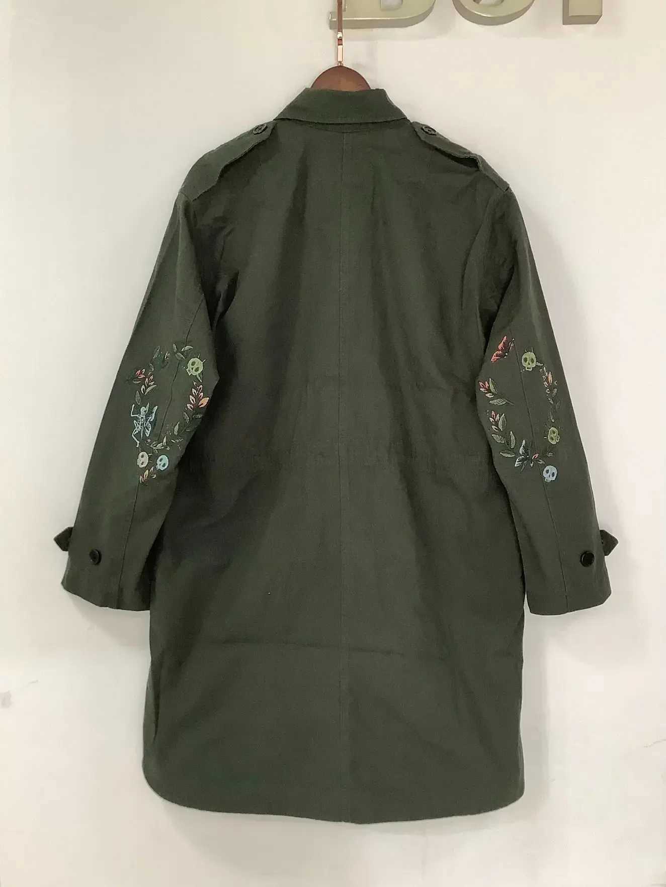 Grn Women Embroidered Army Decoration Single-Breasted Long Jacket with Pockets Winter New M260922