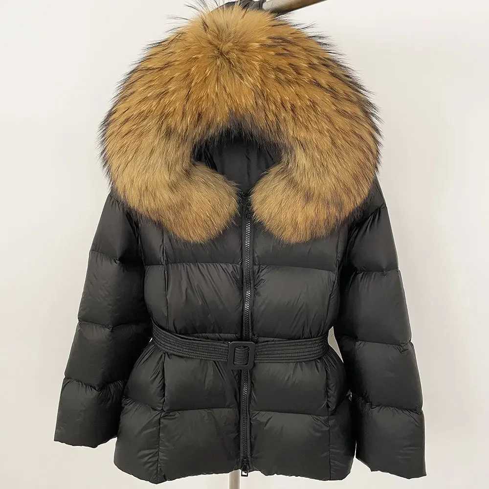 2024 Winter Warm White Duck Down Coat Women Female Casual Hooded Raccoon Fur Jacket Natural Fur Collar Jacket M260922