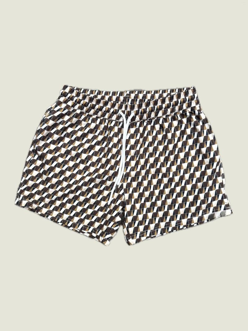 Luxury Men High-end Fashion Comfort Shorts Breathable Classic Triangle Check Print Drawstring Casual Beach