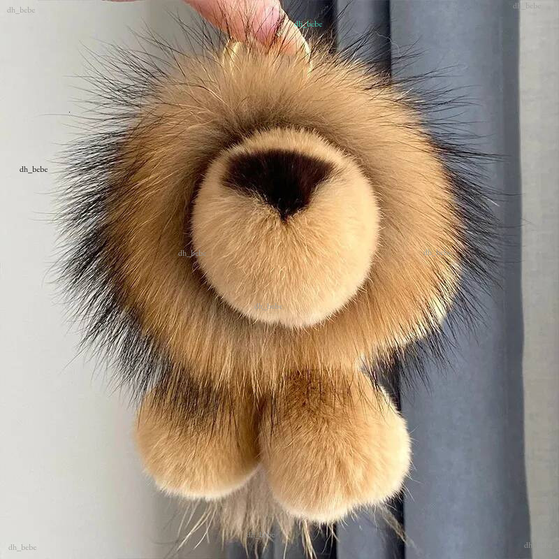 Cute Real Rex Rabbit Fur Simba Lion Bag Car Key Charm Metal Ring Ornaments Kids Birthday Gift 240112