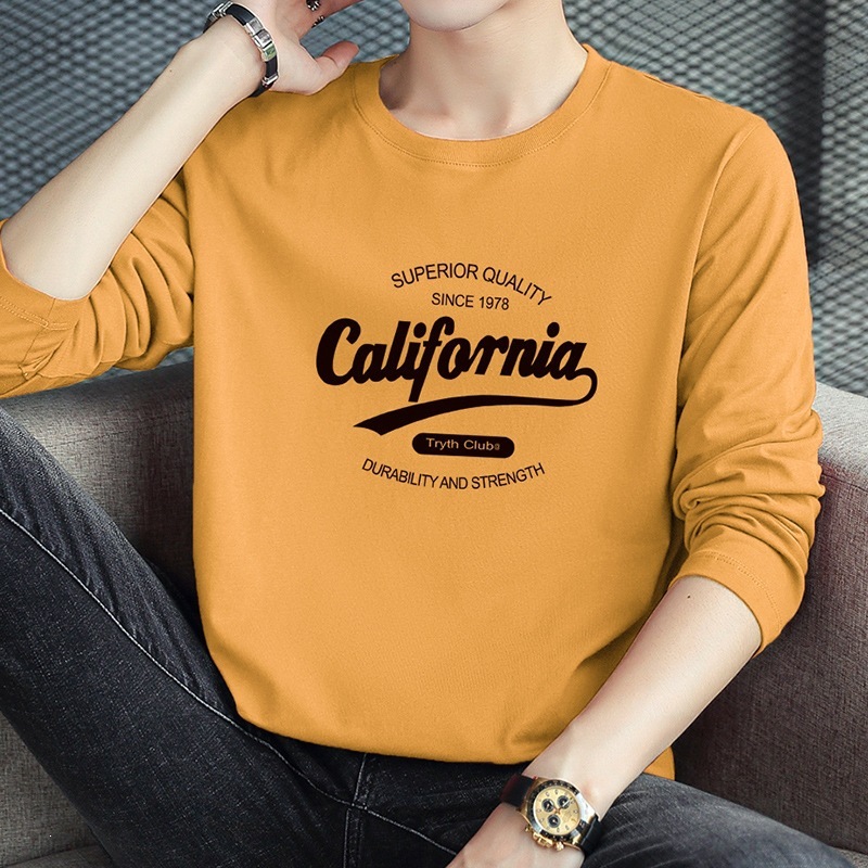 Men's long-sleeved T-shirt, 2026 new autumn collection, suitable for layering, round neck, printed design, made of 100% cotton