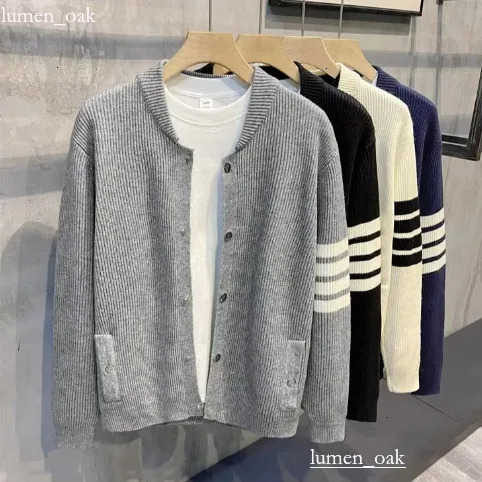 Thom Brownee Knitted Cardigan Designer Button Striped Cardigan Jacket High Quality Lightweight And Fashionable Autumn Fashion And Versatile Items 5a