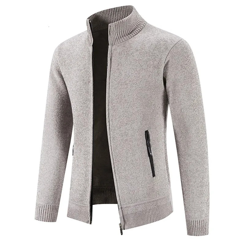 Velvet Sweater Cardigan Men Stand Collar Mens Sweaters Fleece Thick Warm Knitted Coat Solid Zipper Pocket 260922
