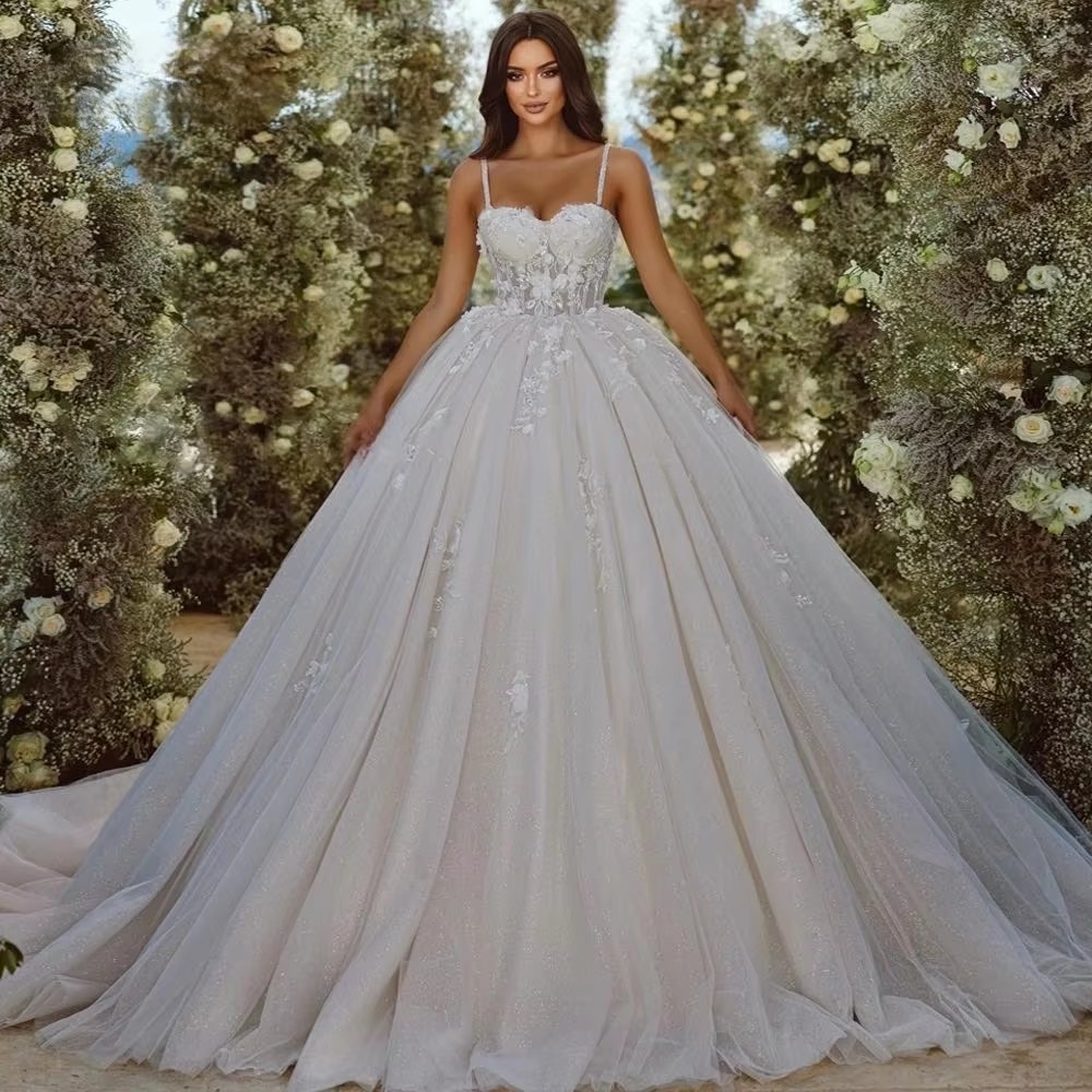 High Quality Wedding Dresses Sweetheart Spaghetti Straps Removable Sleeves Lace Appliques Church Bridal Bride Gown Vestidos De Novia Robe De Mariage