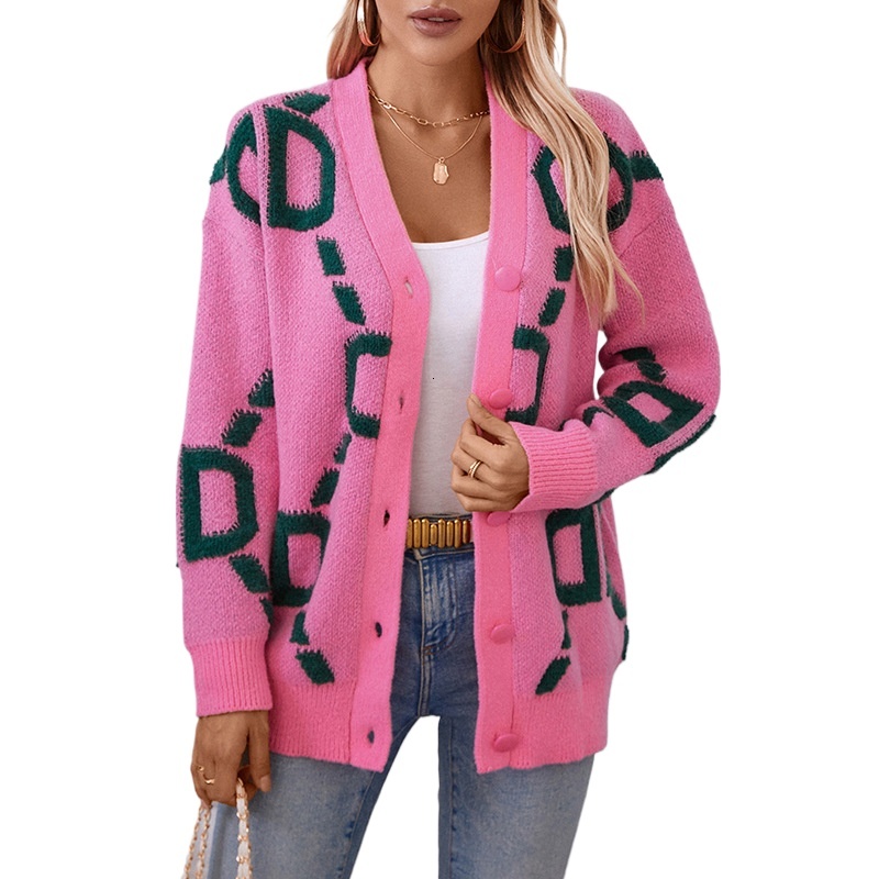 Knitted Cardigan Jacket Autumn Winter New Towel Embroidered Letters Medium And Long Button Sweater Women