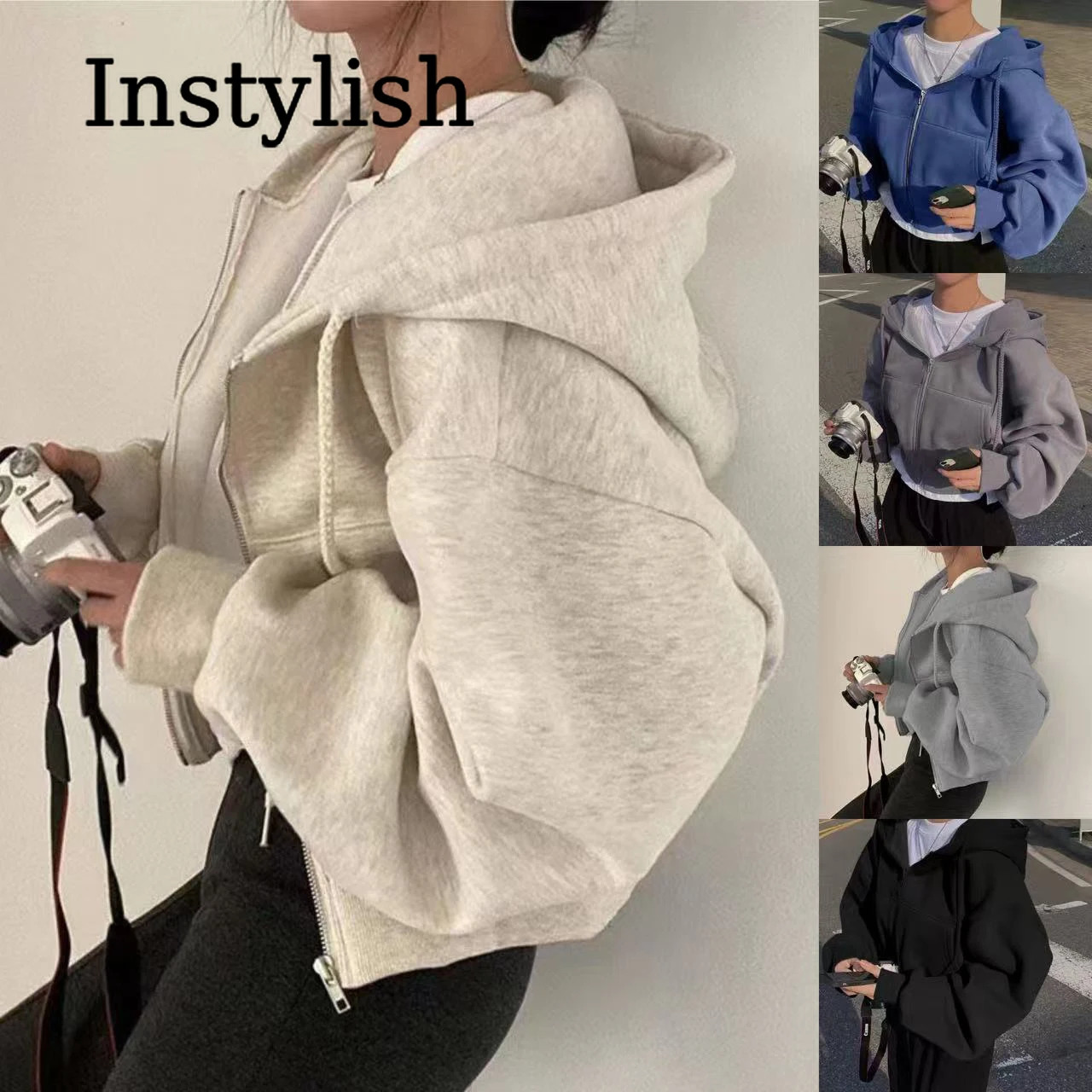 Zippered Long Sleeved Hooded Sweatshirt Loose Casual Simple Trendy Versatile Solid Color Fashionable Lazy Jacket Wholesale 260923