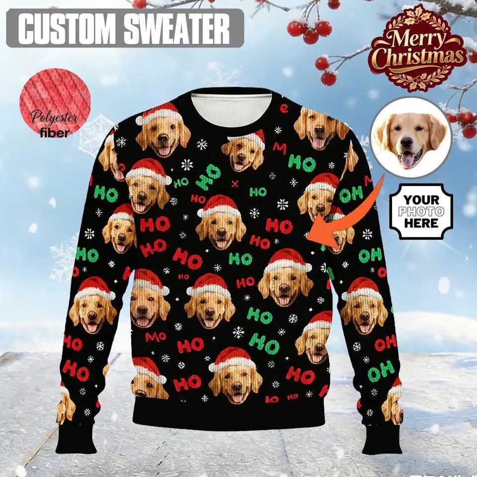 Women's Sweaters Christmas Funny Pet Picture Custom Ugly Sweater Personalized DIY Christmas Pullovers 3D Printed Patterned Men/Women Loose Tops