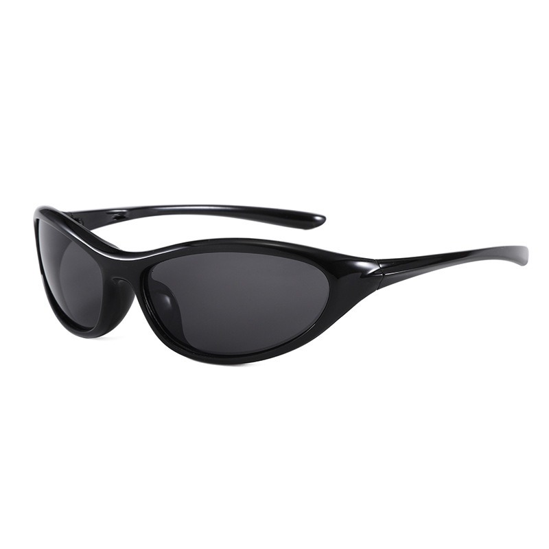 Designer Luxury Wrap Around Oval Sunglasses Unisex, Glossy Black Full Frame Dark Gray Lens UV400 Protection Y2K Sport Street Fashion Sun Shades