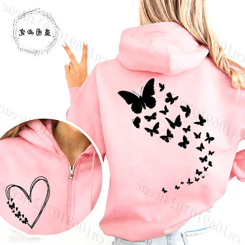 Aesthetic Women's Hoodies Sweatshirts Harajuku Butterfly Heart Hoodie Zip Up Jackets Women Vintage Hooded Sweatshirts Hip Hop Streetwear Y2K Zi