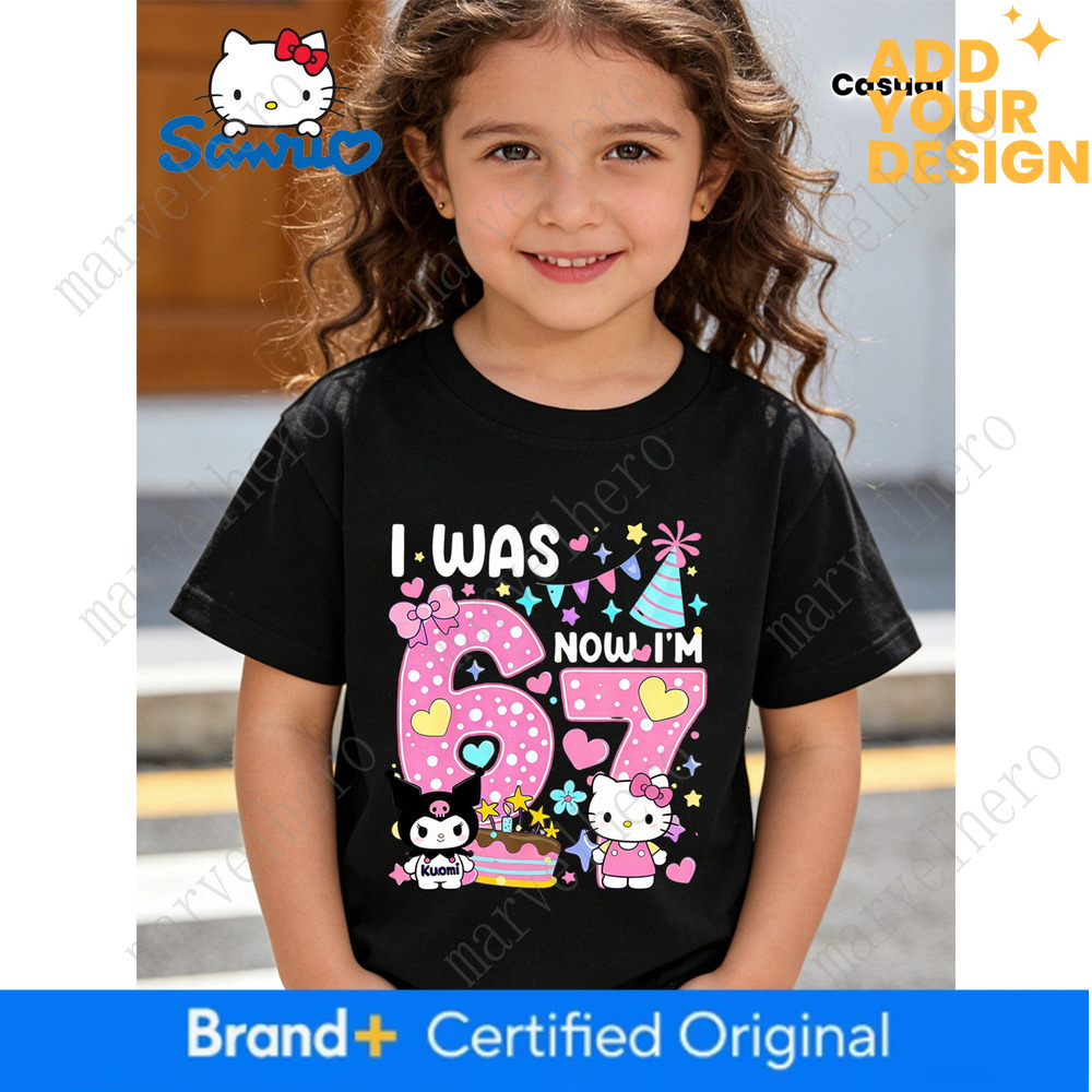 Party Outfit I Was Now I M Th Birthday T Shirt Sanrio Hello Kitty Friends With Lucky Number Cartoon Print Tee Age Round Neck Short Sleeve Summer