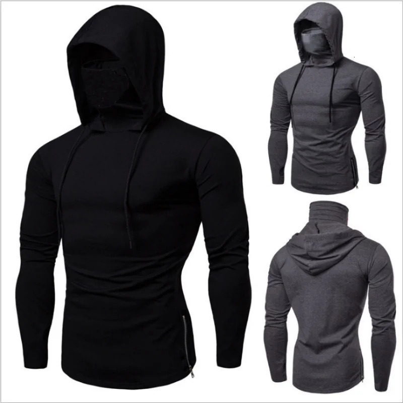 Mens Gym Thin Hoodie Long Sleeve Hoodies With Mask Sweatshirt Casual Splice Large Hooded Tops Cycling 260922