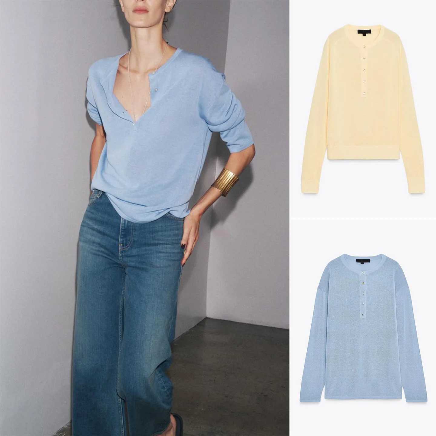 Women's Sweaters Loose Fit round Ne Knitted Sweater Button Detail Flat Stitch Autumn Winter New Sle Women's Faion Casual Polyester Fiber H