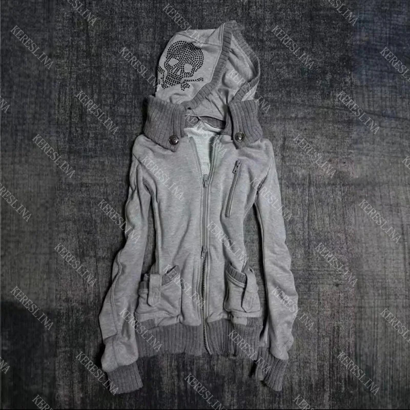 Women Cardigan Sweatshirt Hooded Jacket 2000s Aesthetic Harajuku Girl Fashion American Retro Y2K Street Hip Hop Rock Jacket 260918