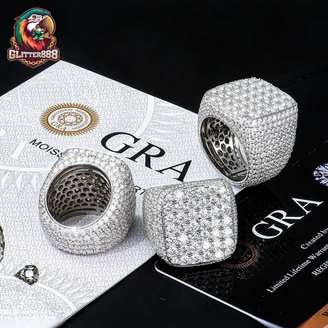 Hip Hop Custom Gra Certified Trending Pure S925 Sterling Silver Jewelry Mossanite Moissanite Diamond Iced Out Cuban Ring for Men