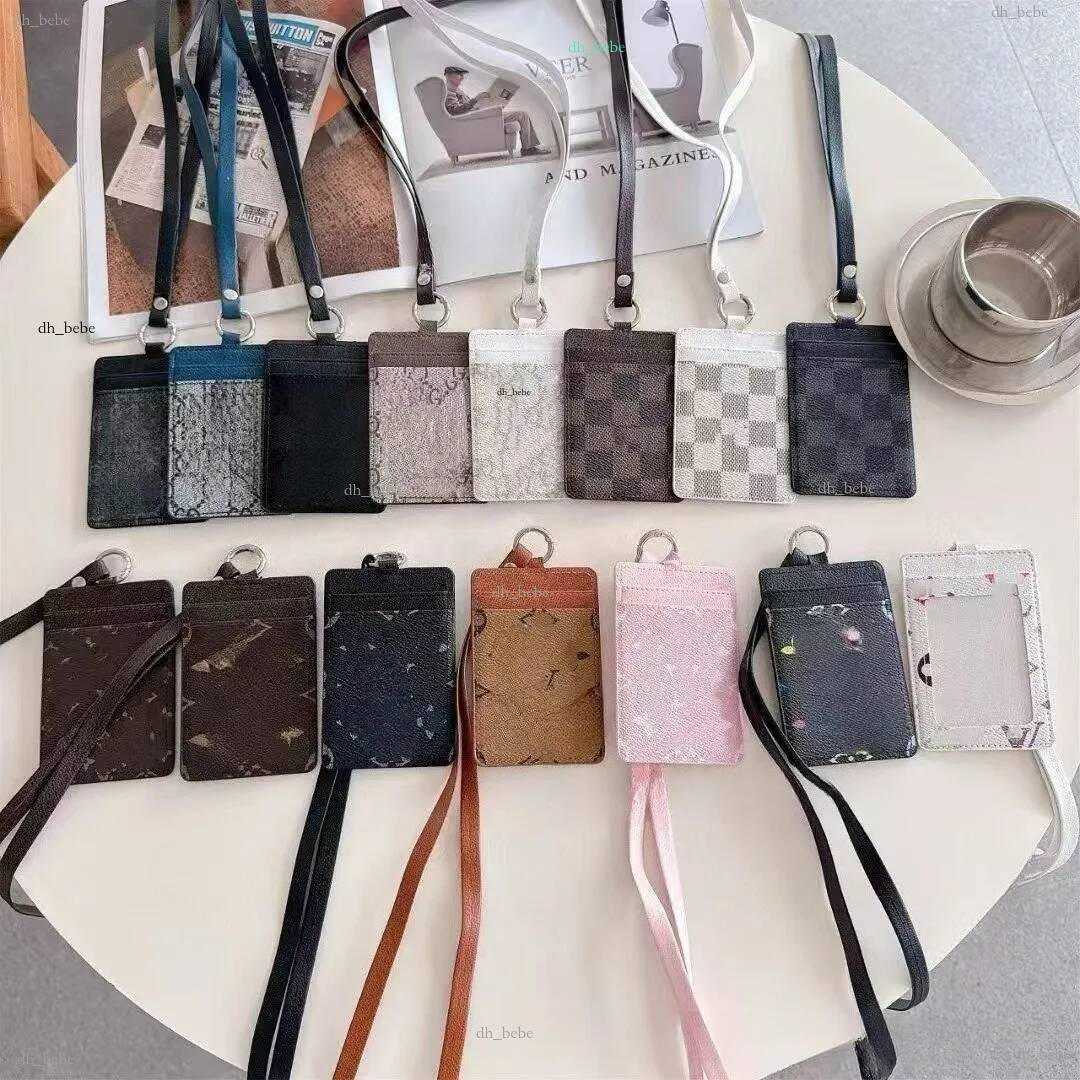 Porte-cartes d'identité en cuir imprimé de styliste, cordon détachable, porte-clés, fentes pour cartes, portefeuille pour badges de mode, multi-c